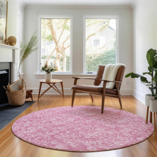 Piper Looms Mayfield Floral AMF691 Blush Machine Washable Area Rug Round Lifestyle Image Feature