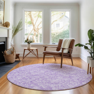 Piper Looms Mayfield Floral AMF691 Lilac Machine Washable Area Rug Round Lifestyle Image Feature