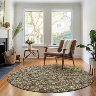 Piper Looms Mayfield Floral AMF692 Brown Machine Washable Area Rug Round Lifestyle Image Feature
