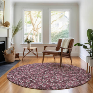 Piper Looms Mayfield Floral AMF692 Merlot Machine Washable Area Rug Round Lifestyle Image Feature