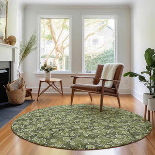 Piper Looms Mayfield Floral AMF692 Olive Machine Washable Area Rug Round Lifestyle Image Feature