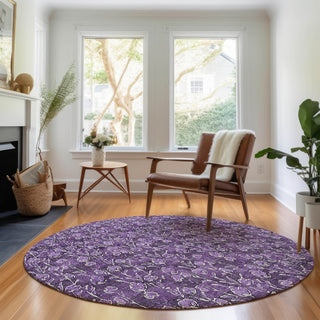Piper Looms Mayfield Floral AMF692 Purple Machine Washable Area Rug Round Lifestyle Image Feature