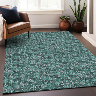Piper Looms Mayfield Floral AMF692 Teal Machine Washable Area Rug Lifestyle Image Feature