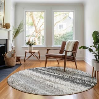 Piper Looms Mayfield Stripes AMF693 Khaki Machine Washable Area Rug Round Lifestyle Image Feature