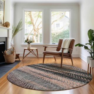 Piper Looms Mayfield Stripes AMF693 Terracotta Machine Washable Area Rug Round Lifestyle Image Feature