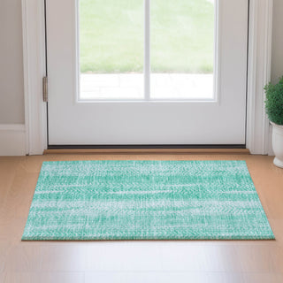Piper Looms Mayfield Stripes AMF694 Aqua Machine Washable Area Rug Scatter Lifestyle Image Feature