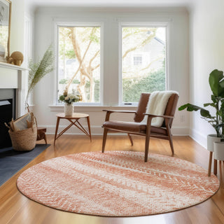 Piper Looms Mayfield Stripes AMF694 Coral Machine Washable Area Rug Round Lifestyle Image Feature