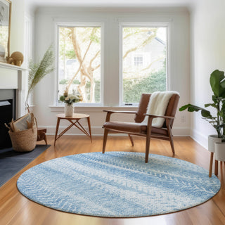 Piper Looms Mayfield Stripes AMF694 Sky Machine Washable Area Rug Round Lifestyle Image Feature