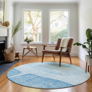 Piper Looms Mayfield Modern AMF696 Blue Machine Washable Area Rug Round Lifestyle Image Feature