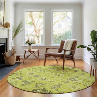 Piper Looms Mayfield Oriental AMF697 Aloe Machine Washable Area Rug Round Lifestyle Image Feature
