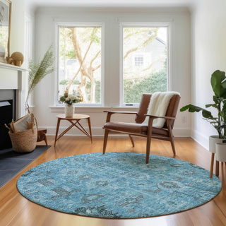 Piper Looms Mayfield Oriental AMF697 Blue Machine Washable Area Rug Round Lifestyle Image Feature