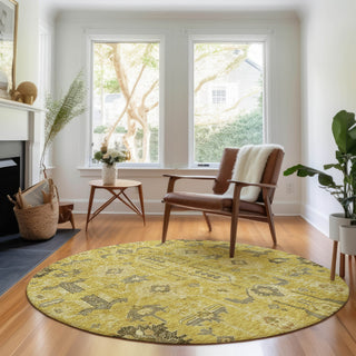 Piper Looms Mayfield Oriental AMF697 Gold Machine Washable Area Rug Round Lifestyle Image Feature