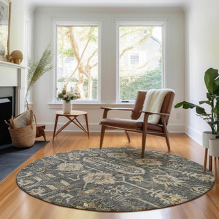 Piper Looms Mayfield Oriental AMF697 Gray Machine Washable Area Rug Round Lifestyle Image Feature