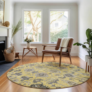 Piper Looms Mayfield Oriental AMF697 Honey Machine Washable Area Rug Round Lifestyle Image Feature