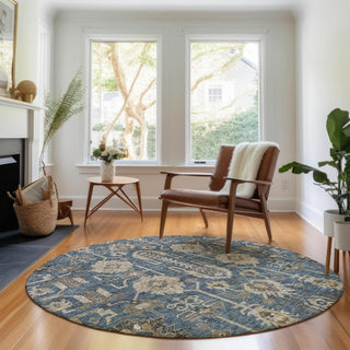 Piper Looms Mayfield Oriental AMF697 Navy Machine Washable Area Rug Round Lifestyle Image Feature