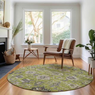 Piper Looms Mayfield Oriental AMF697 Olive Machine Washable Area Rug Round Lifestyle Image Feature