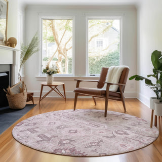 Piper Looms Mayfield Oriental AMF697 Pink Machine Washable Area Rug Round Lifestyle Image Feature