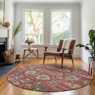 Piper Looms Mayfield Oriental AMF697 Red Machine Washable Area Rug Round Lifestyle Image Feature