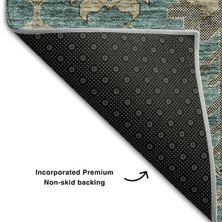 Piper Looms Mayfield Oriental AMF697 Teal Machine Washable Area Rug Backing Image