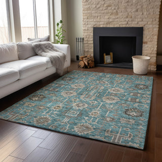 Piper Looms Mayfield Oriental AMF697 Teal Machine Washable Area Rug Lifestyle Image Feature