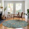 Piper Looms Mayfield Oriental AMF697 Teal Machine Washable Area Rug Round Lifestyle Image Feature