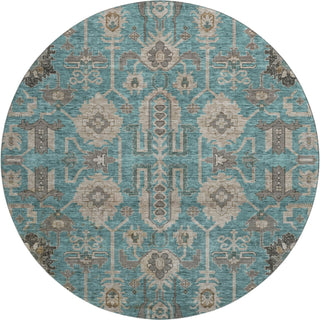 Piper Looms Mayfield Oriental AMF697 Teal Machine Washable Area Rug Round Main Image