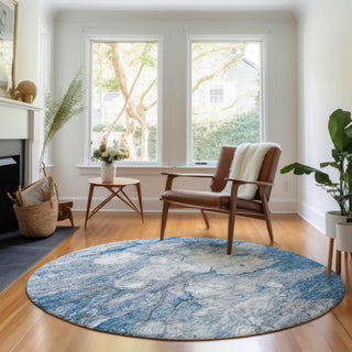 Piper Looms Mayfield Abstract AMF698 Blue Machine Washable Area Rug Round Lifestyle Image Feature