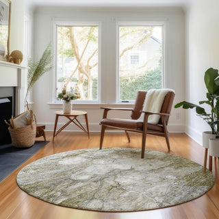 Piper Looms Mayfield Abstract AMF698 Brown Machine Washable Area Rug Round Lifestyle Image Feature