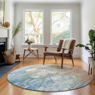 Piper Looms Mayfield Abstract AMF698 Coral Machine Washable Area Rug Round Lifestyle Image Feature