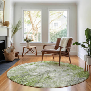Piper Looms Mayfield Abstract AMF698 Olive Machine Washable Area Rug Round Lifestyle Image Feature