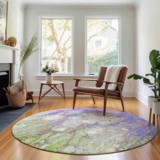 Piper Looms Mayfield Abstract AMF698 Purple Machine Washable Area Rug Round Lifestyle Image Feature