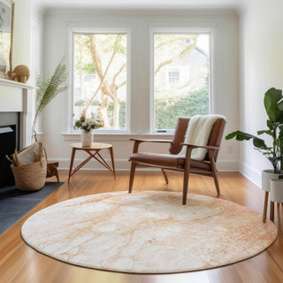 Piper Looms Mayfield Abstract AMF699 Coral Machine Washable Area Rug Round Lifestyle Image Feature