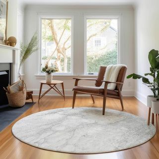 Piper Looms Mayfield Abstract AMF699 Silver Machine Washable Area Rug Round Lifestyle Image Feature