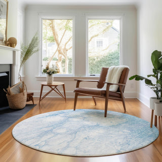 Piper Looms Mayfield Abstract AMF699 Sky Machine Washable Area Rug Round Lifestyle Image Feature