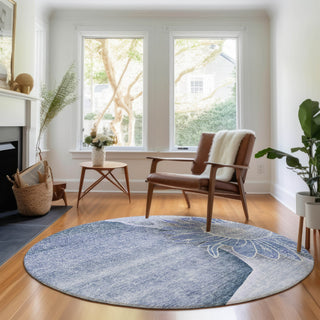Piper Looms Mayfield Floral AMF700 Blue Machine Washable Area Rug Round Lifestyle Image Feature