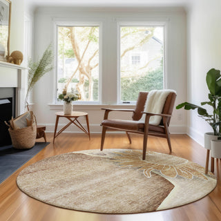 Piper Looms Mayfield Floral AMF700 Brown Machine Washable Area Rug Round Lifestyle Image Feature