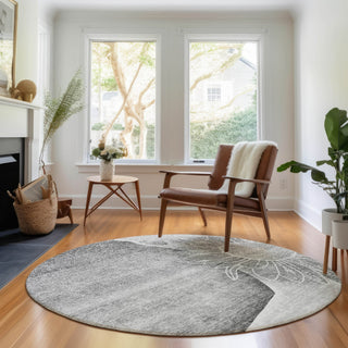 Piper Looms Mayfield Floral AMF700 Gray Machine Washable Area Rug Round Lifestyle Image Feature