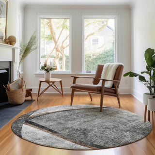 Piper Looms Mayfield Modern AMF701 Gray Machine Washable Area Rug Round Lifestyle Image Feature