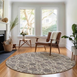 Piper Looms Mayfield Floral AMF702 Ivory Machine Washable Area Rug Round Lifestyle Image Feature