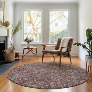 Piper Looms Mayfield Floral AMF702 Merlot Machine Washable Area Rug Round Lifestyle Image Feature