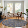 Piper Looms Mayfield Floral AMF702 Navy Machine Washable Area Rug Round Lifestyle Image Feature
