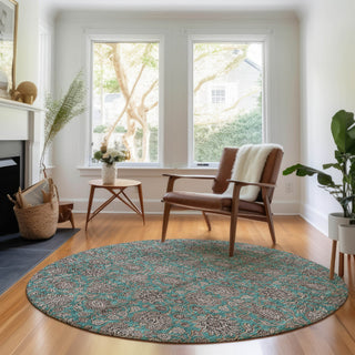 Piper Looms Mayfield Floral AMF702 Teal Machine Washable Area Rug Round Lifestyle Image Feature