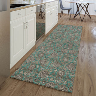 Piper Looms Mayfield Floral AMF702 Teal Machine Washable Area Rug Runner Lifestyle Image Feature