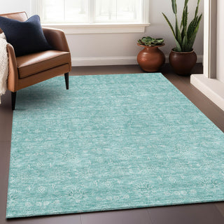 Piper Looms Mayfield Floral AMF703 Aqua Machine Washable Area Rug Lifestyle Image Feature