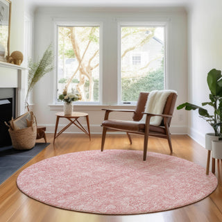Piper Looms Mayfield Floral AMF703 Blush Machine Washable Area Rug Round Lifestyle Image Feature