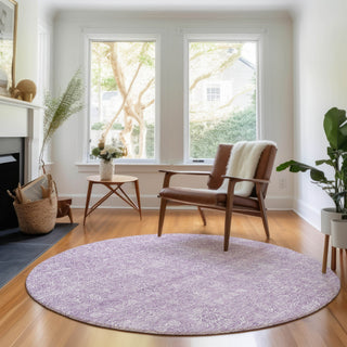 Piper Looms Mayfield Floral AMF703 Lavender Machine Washable Area Rug Round Lifestyle Image Feature