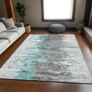 Piper Looms Mayfield Modern AMF704 Teal Machine Washable Area Rug Lifestyle Image Feature