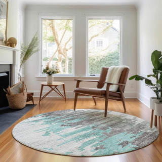 Piper Looms Mayfield Modern AMF704 Teal Machine Washable Area Rug Round Lifestyle Image Feature