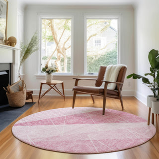Piper Looms Mayfield Modern AMF706 Pink Machine Washable Area Rug Round Lifestyle Image Feature