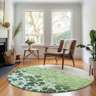 Piper Looms Mayfield Abstract AMF707 Aloe Machine Washable Area Rug Round Lifestyle Image Feature